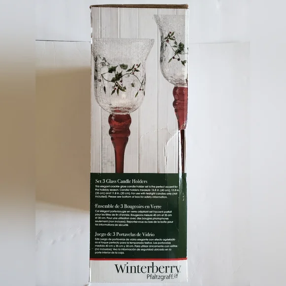 Pfaltzgraff Winterberry Glass Candle Holders - Red and Green